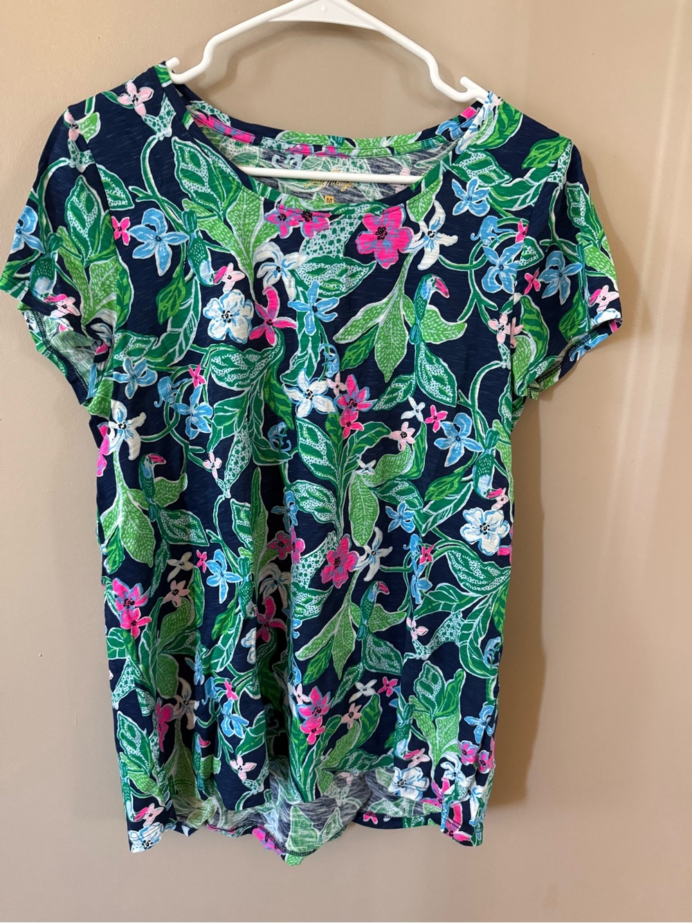 Lilly Pulitzer Navy Floral Short Sleeve Tee with Green and Pink Accents